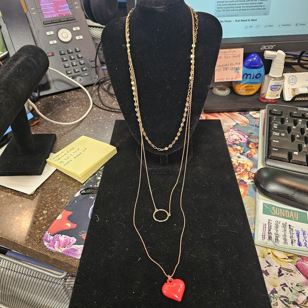 Gold Necklace with Red Heart Pendant - Picture 3 of 4